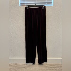 Velvet maroon pants by Bonnie Strauss.